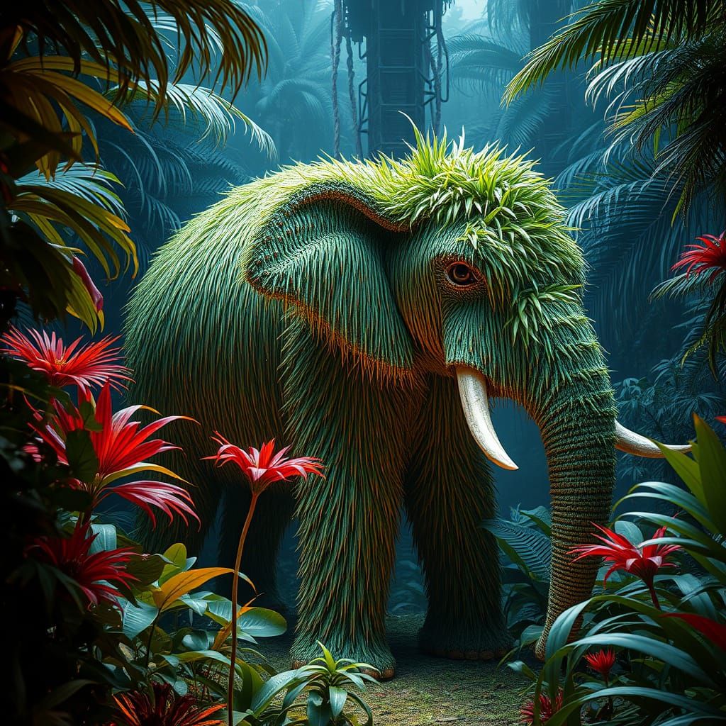 Elephant made of grass in the jungle  by @ISPI AI Art