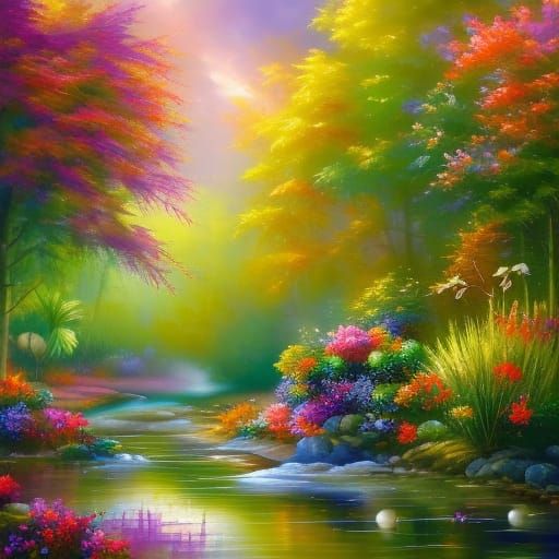 Fantastical magical creek in springtime - AI Generated Artwork ...