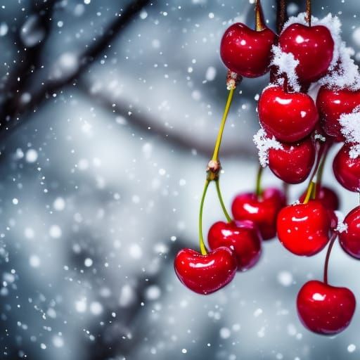 cherries in the snow AI Generated Artwork NightCafe Creator