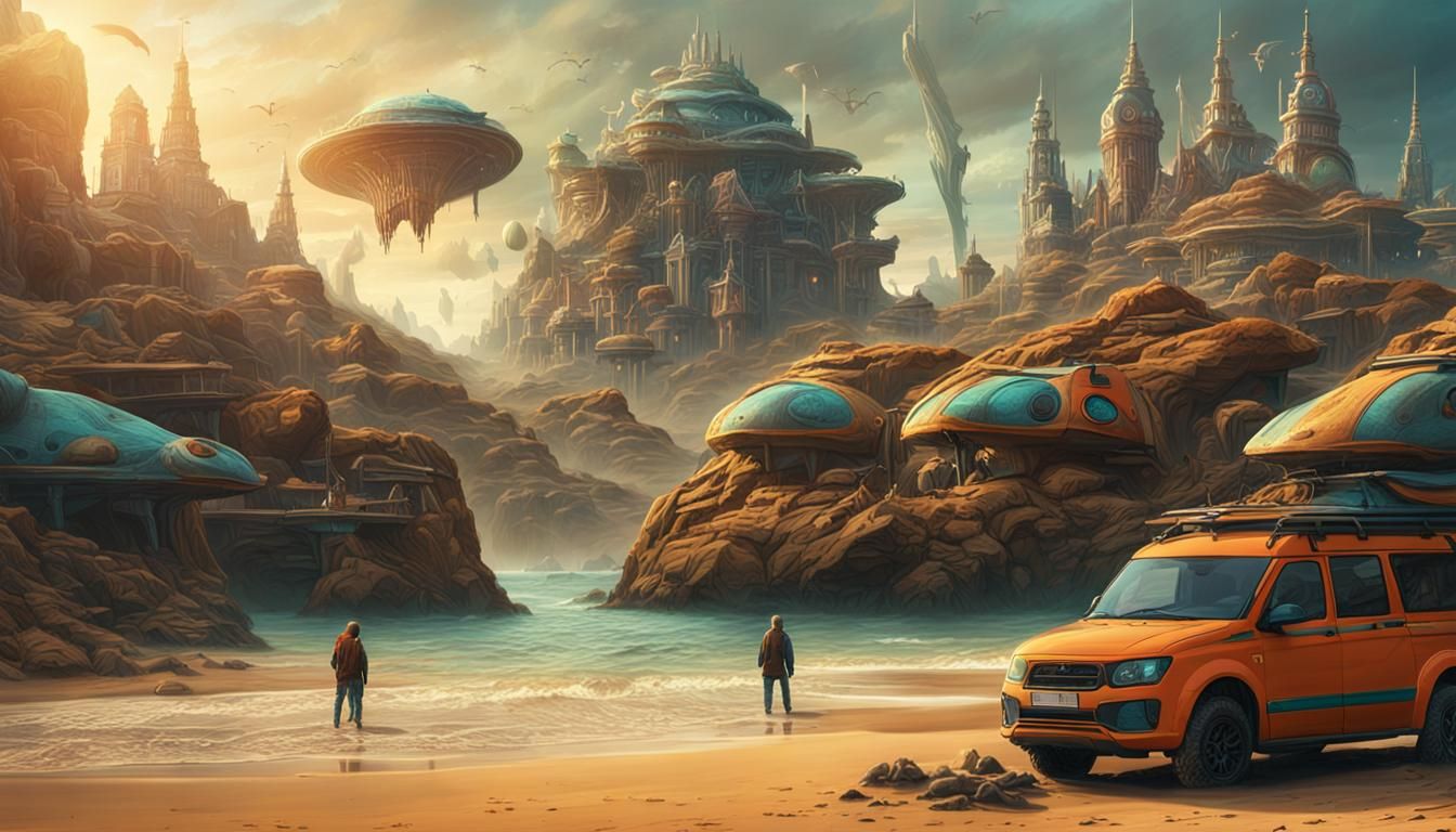 alien-schönheiten am strand,pets,türkis,orange, gelb