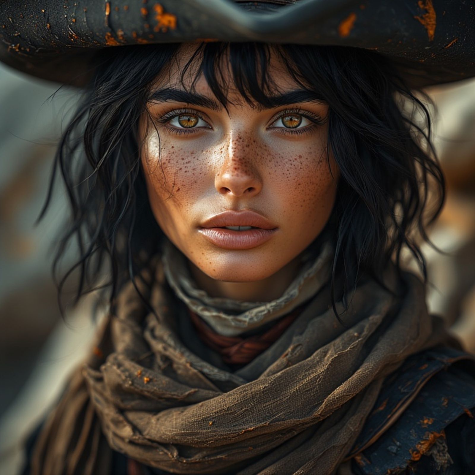 Close-up portrait of a serene and majestic Native American p...