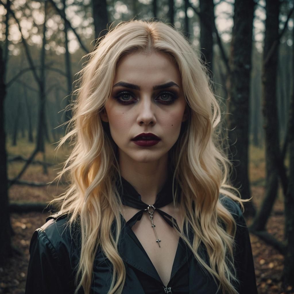 Vampiric emo woman with blonde hair