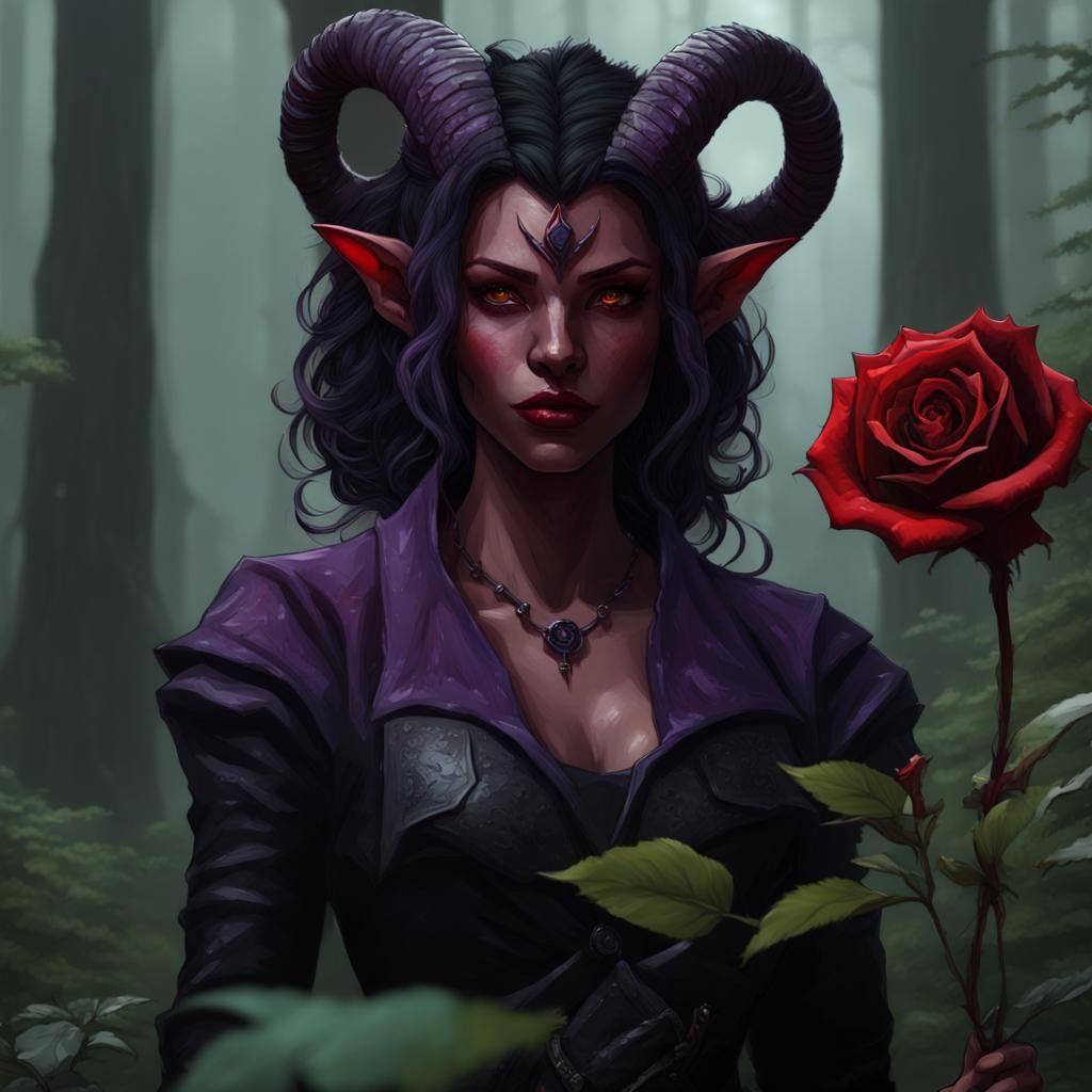 Tiefling holding a rose - AI Generated Artwork - NightCafe Creator