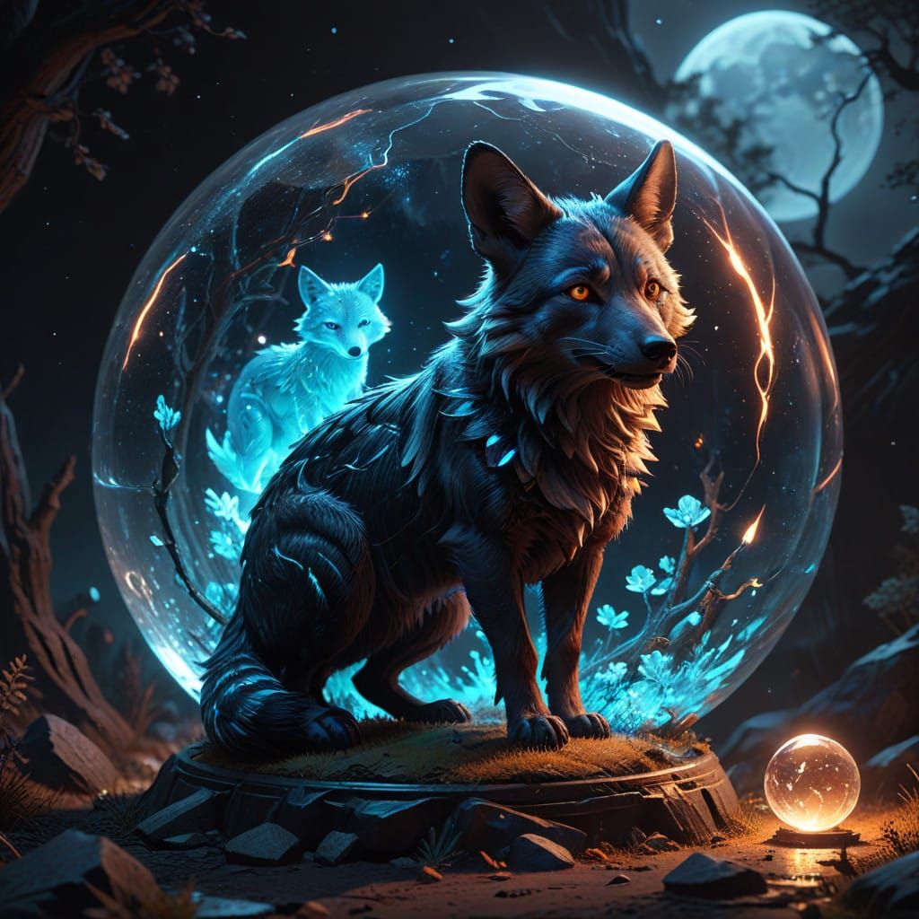 Aardwolves in a crystal ball - Mystical Aardwolves Surround...