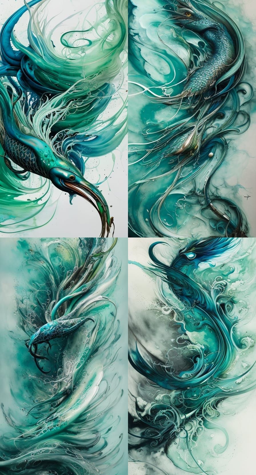 Sea green teal white Ink flow: 8k resolution photorealistic ...
