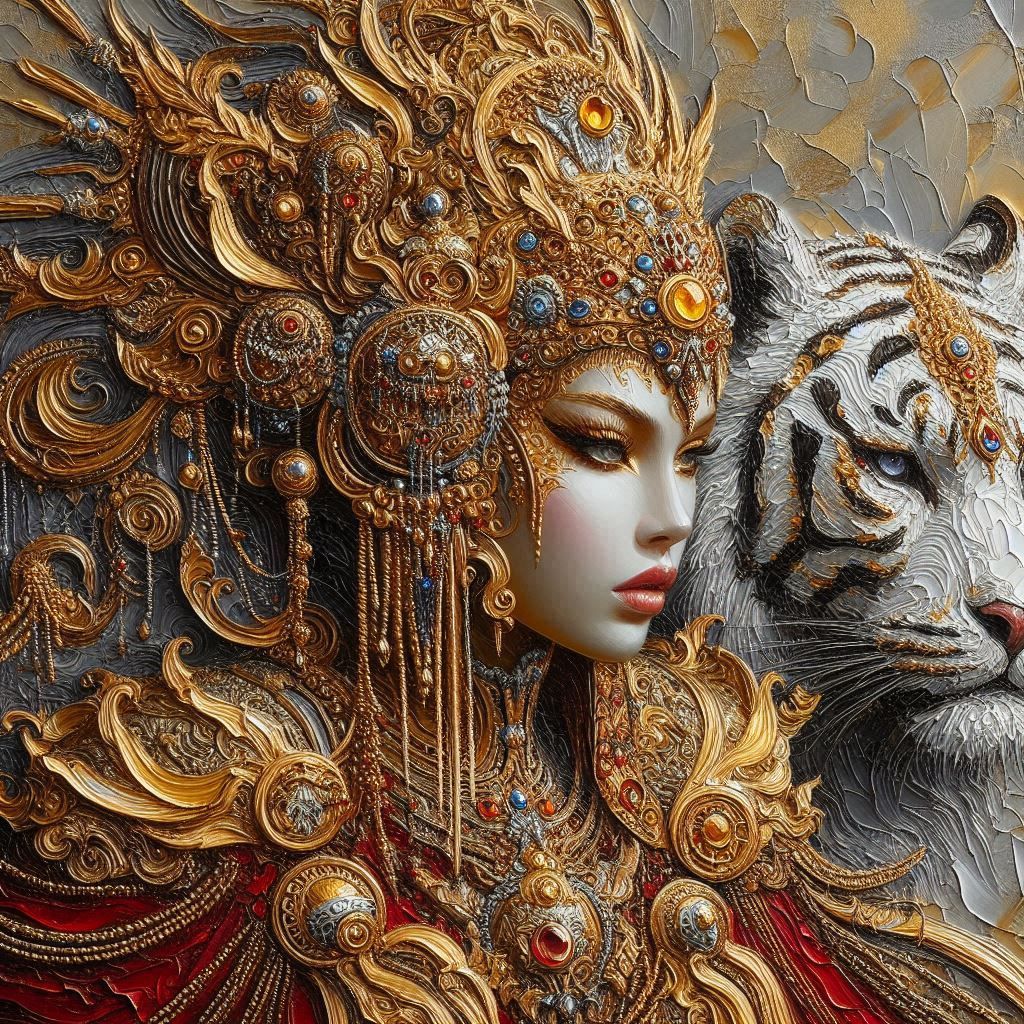 Golden filigree impasto portrait