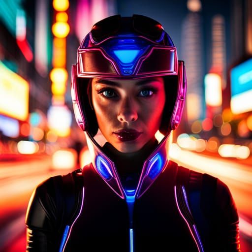 Portrait of a cyborg girl wearing futuristic face armor in a...