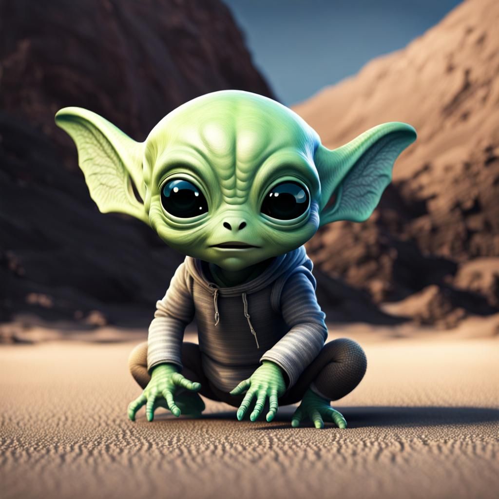 Baby alien creature looking for its mom