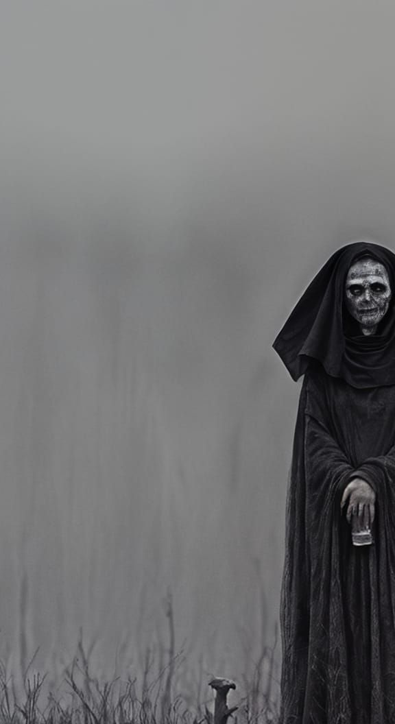 Babushka Vampire Portrait in Black and White Grain Film Styl...