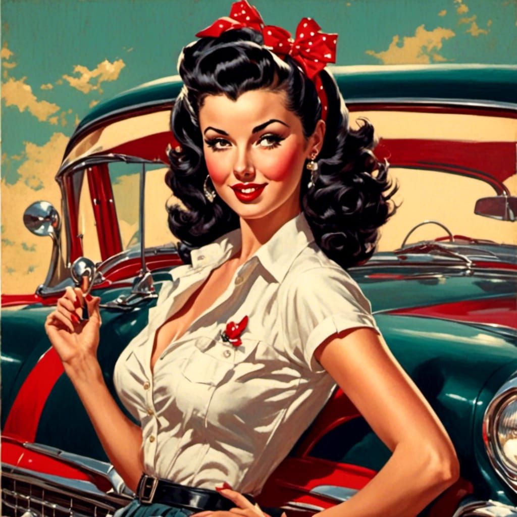 Retro rockabilly pinup postcard - AI Generated Artwork - NightCafe Creator