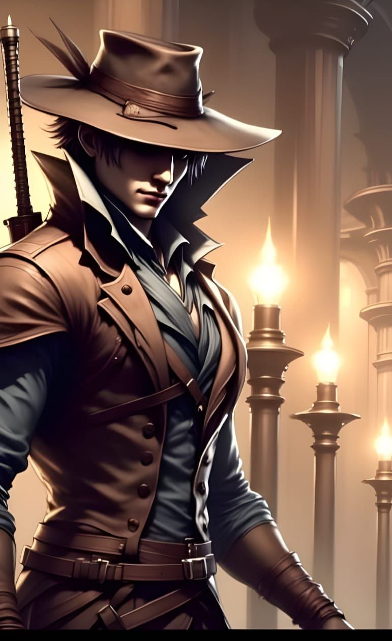 A tall athletic handsome jock with a plump posterior as a Hunter from Bloodborne. <lora:Handsome Anime Male:1.0>