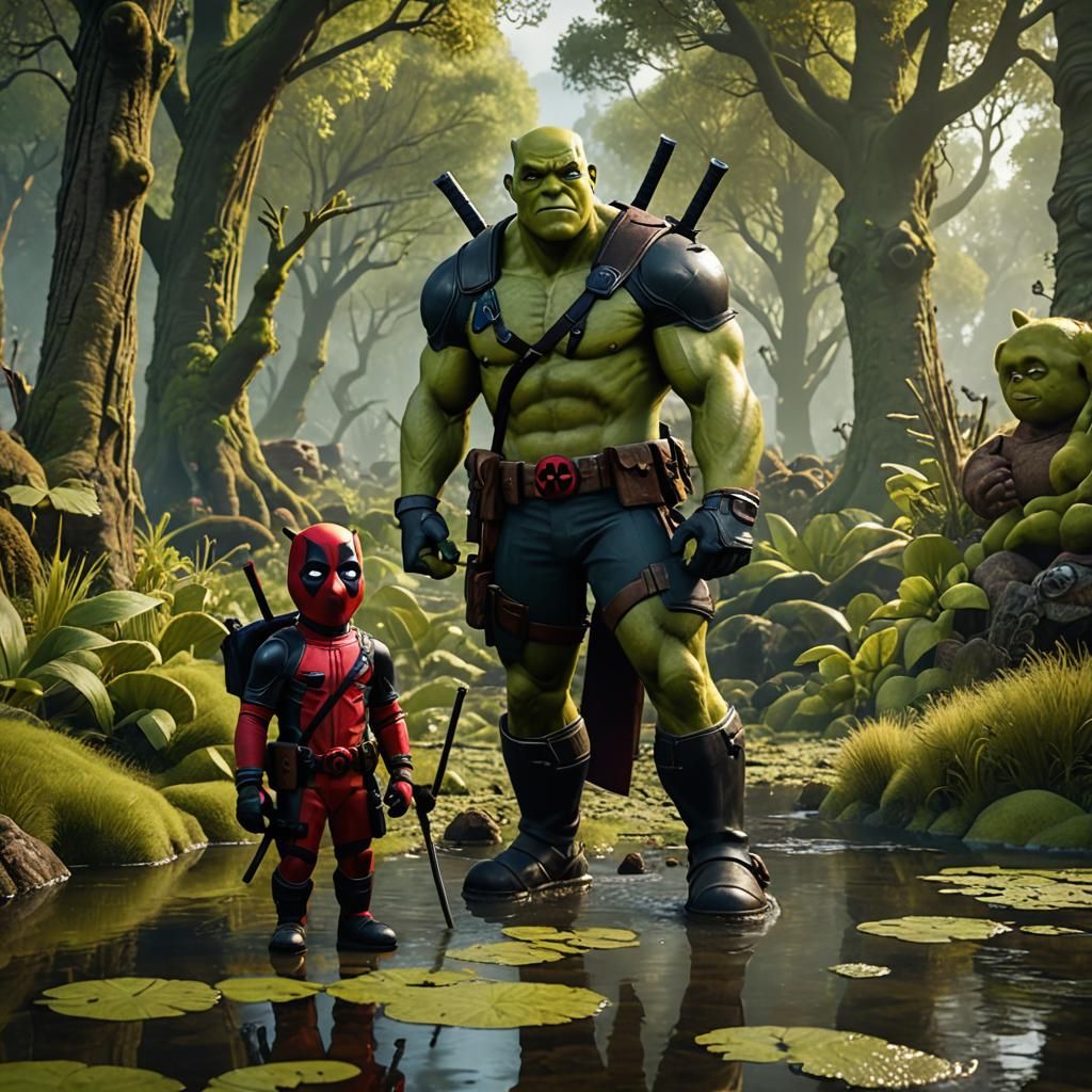 Deadpool - Shrek and baby DP - AI Generated Artwork - NightCafe Creator