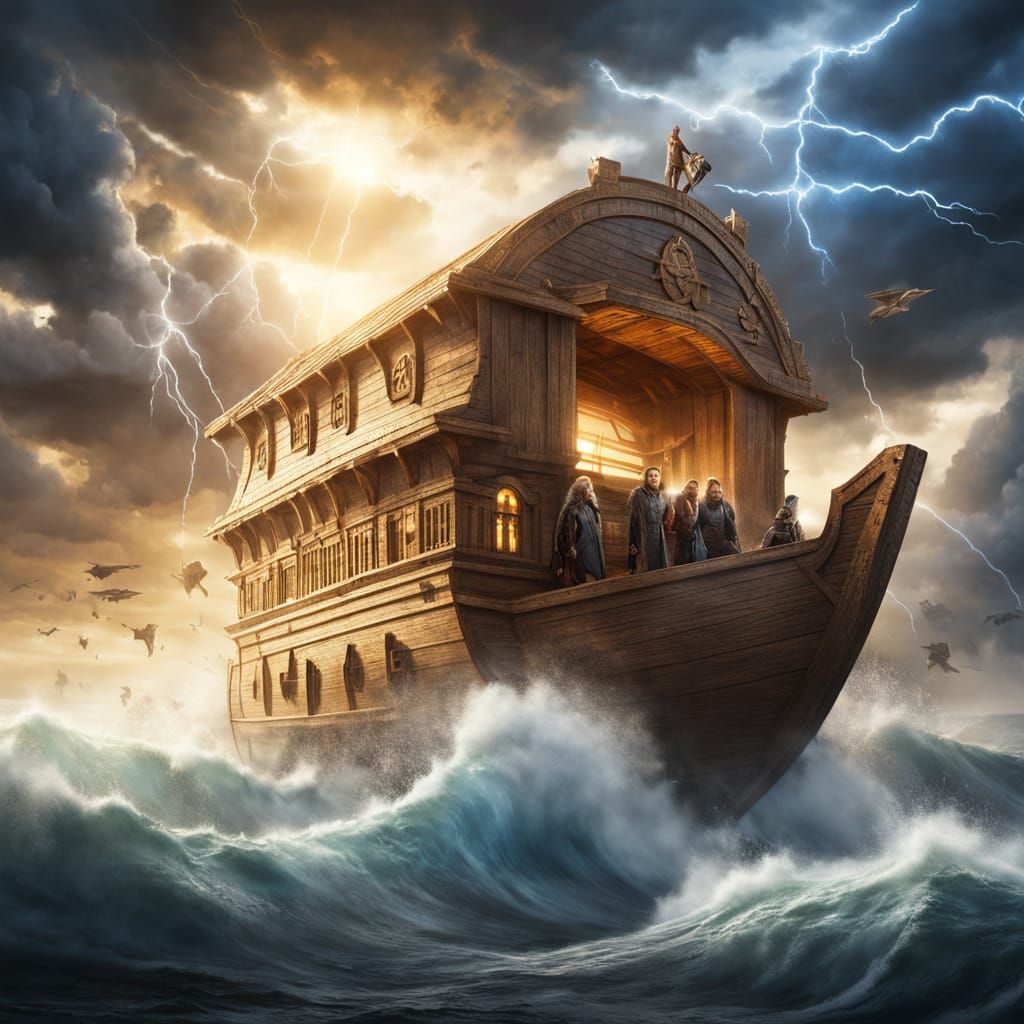 Trump on Noah's Ark Amidst Stormy Seas