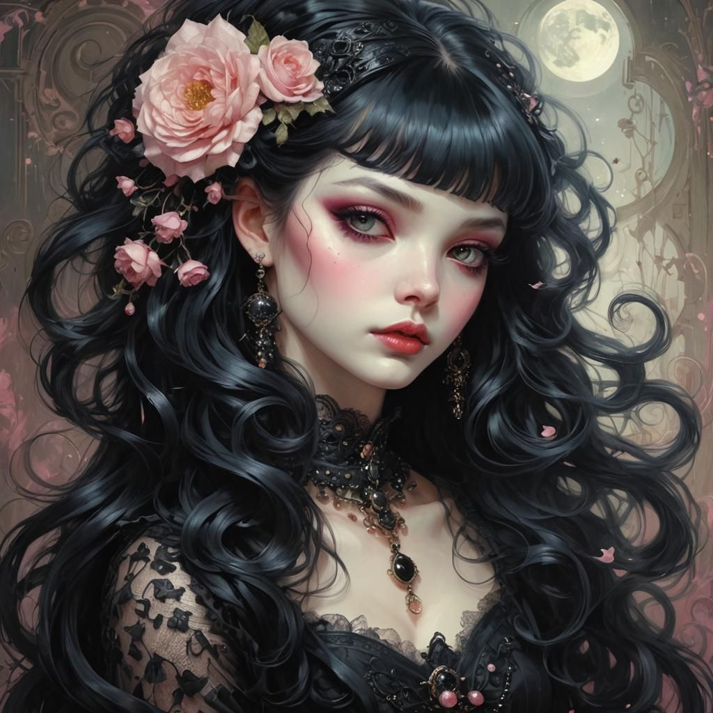 Gothic Bimbo in Lavish Black and Blush Pink Splendor