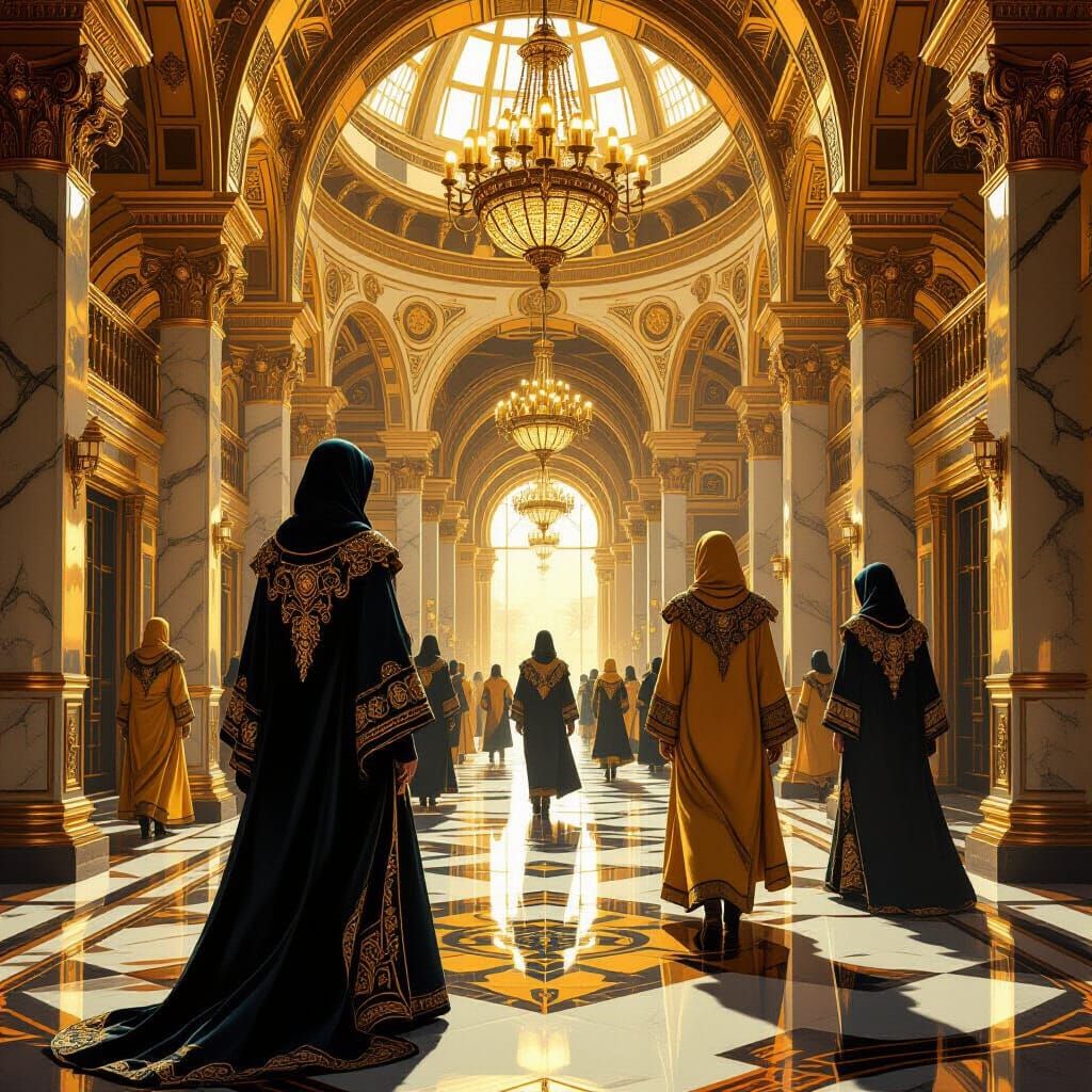 Golden Opulence: Detailed Matte Painting in 8K