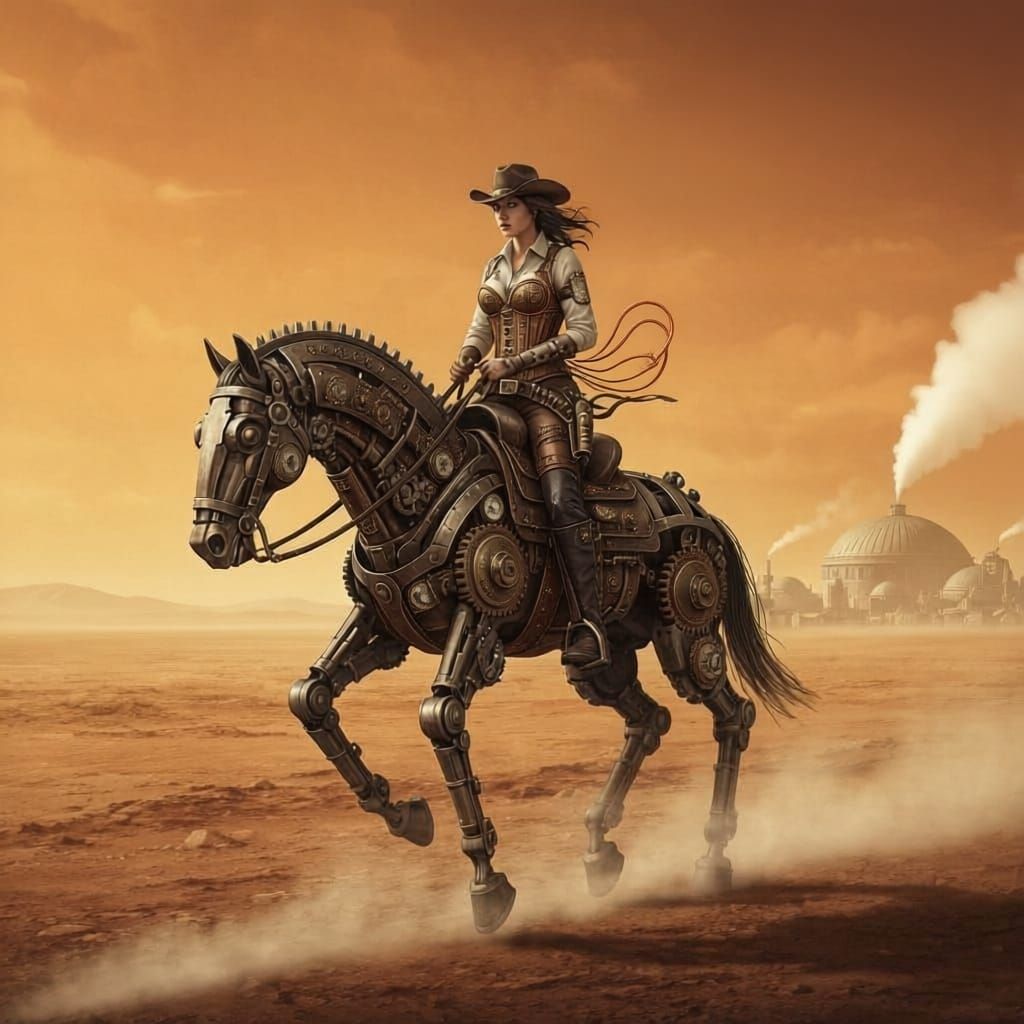 Daughter of Dust and Gears | Sepia-Toned Sci-Fi Western (Google Imagen 4.0 Fast - Qwen Image Edit Plus x2 - Clarity Upscale 5%)