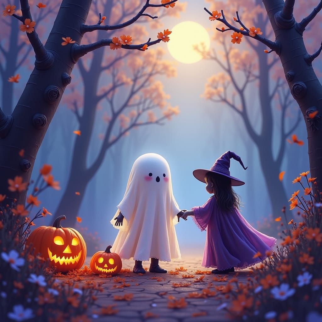 a fun Halloween image with clipart Halloween ghost and witch...