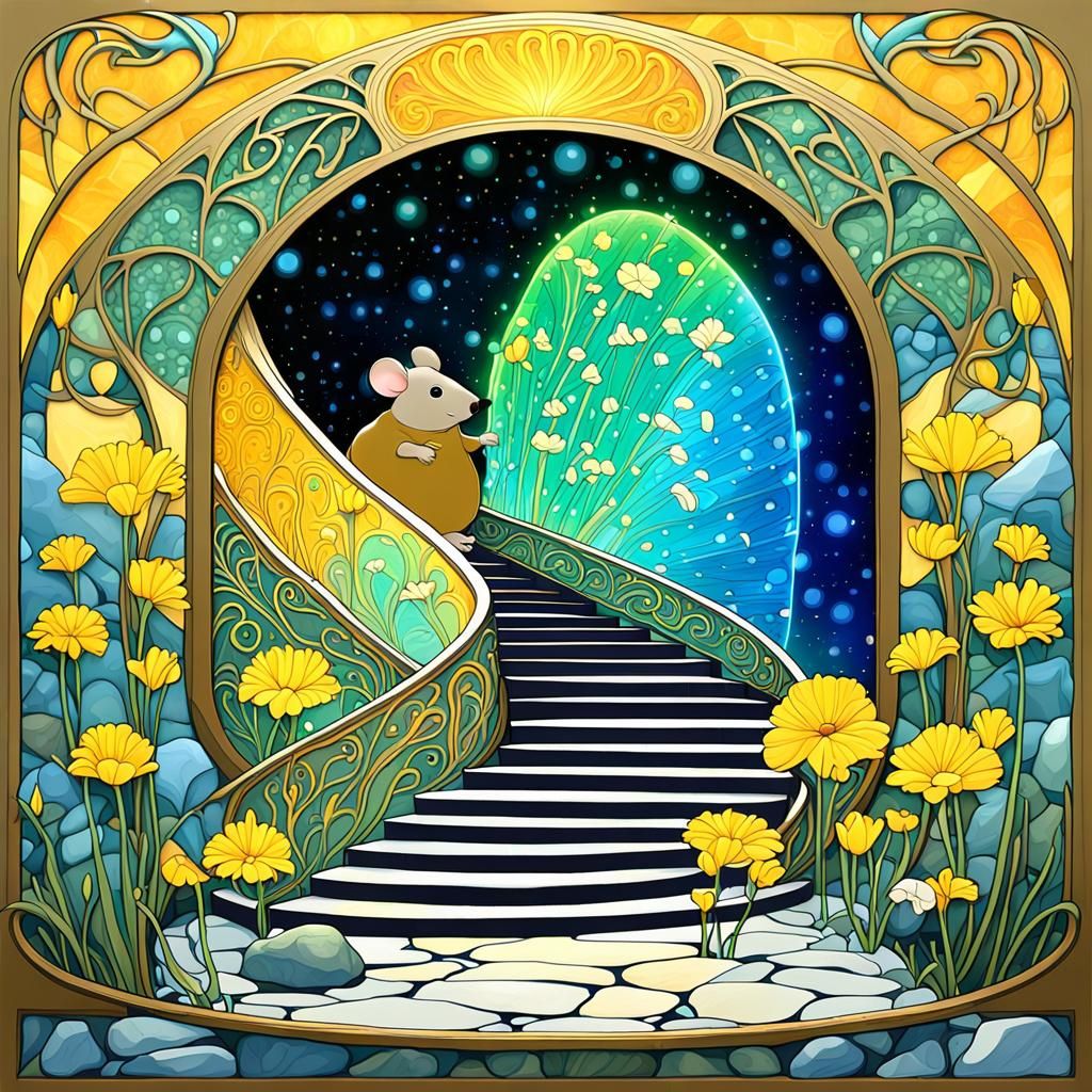 Luminous Fiber Optic Mouse in Art Nouveau Display