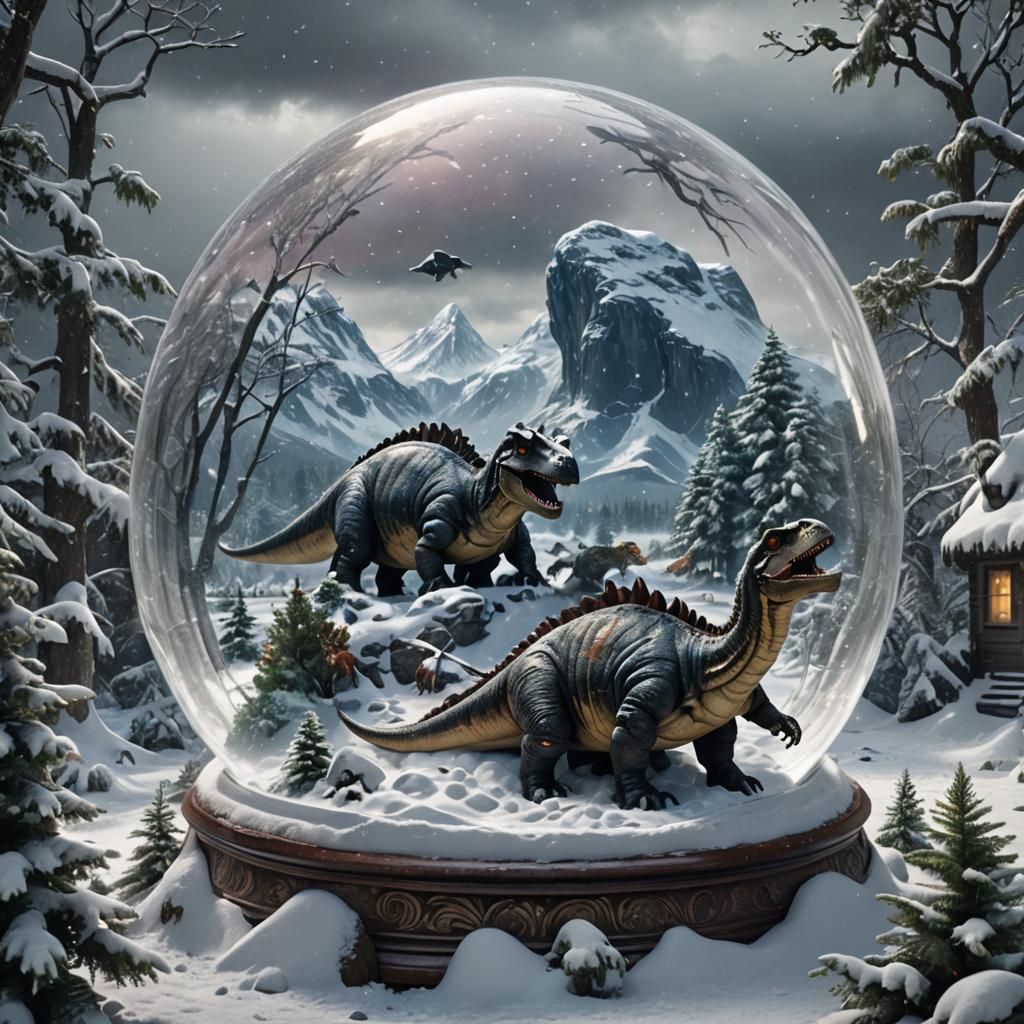 Dinosaurs in snow globe - AI Generated Artwork - NightCafe Creator