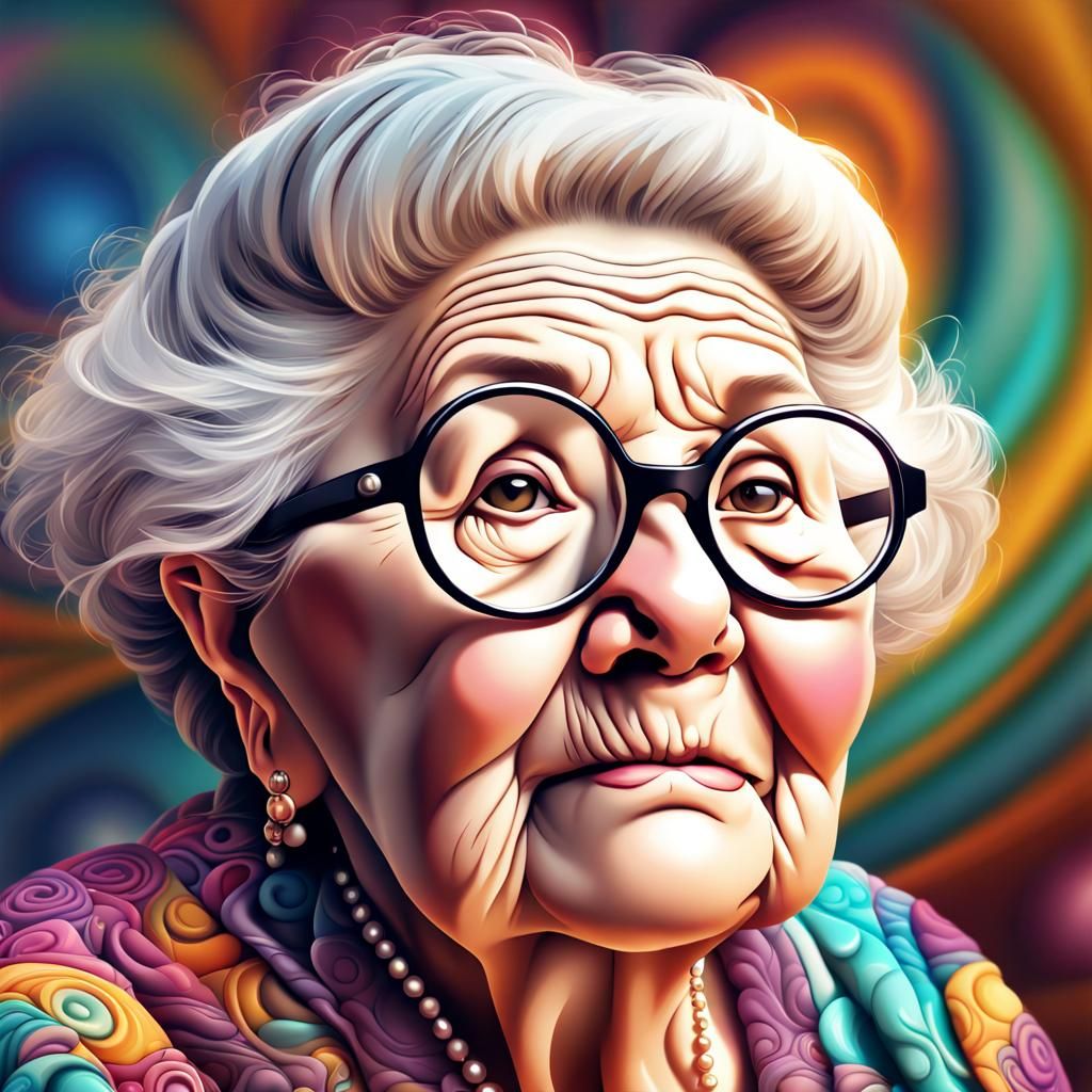 Cute old lady waring fat glasses - AI Generated Artwork - NightCafe Creator