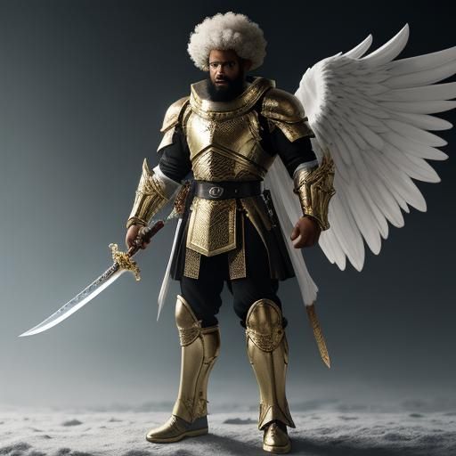 BLACK MALE ANGEL WITH A  WOOLY AFRO AND A WOOLY BEARD WITH A...