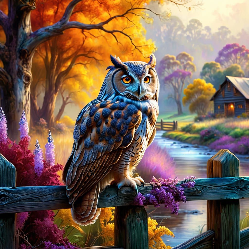 An Owl and a old weathered antique barn