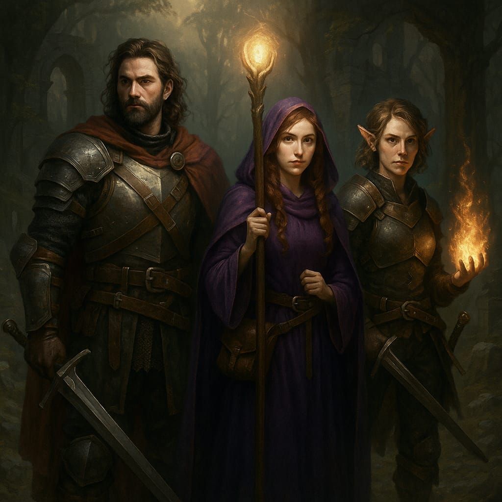 Adventurers in a Foggy Forest