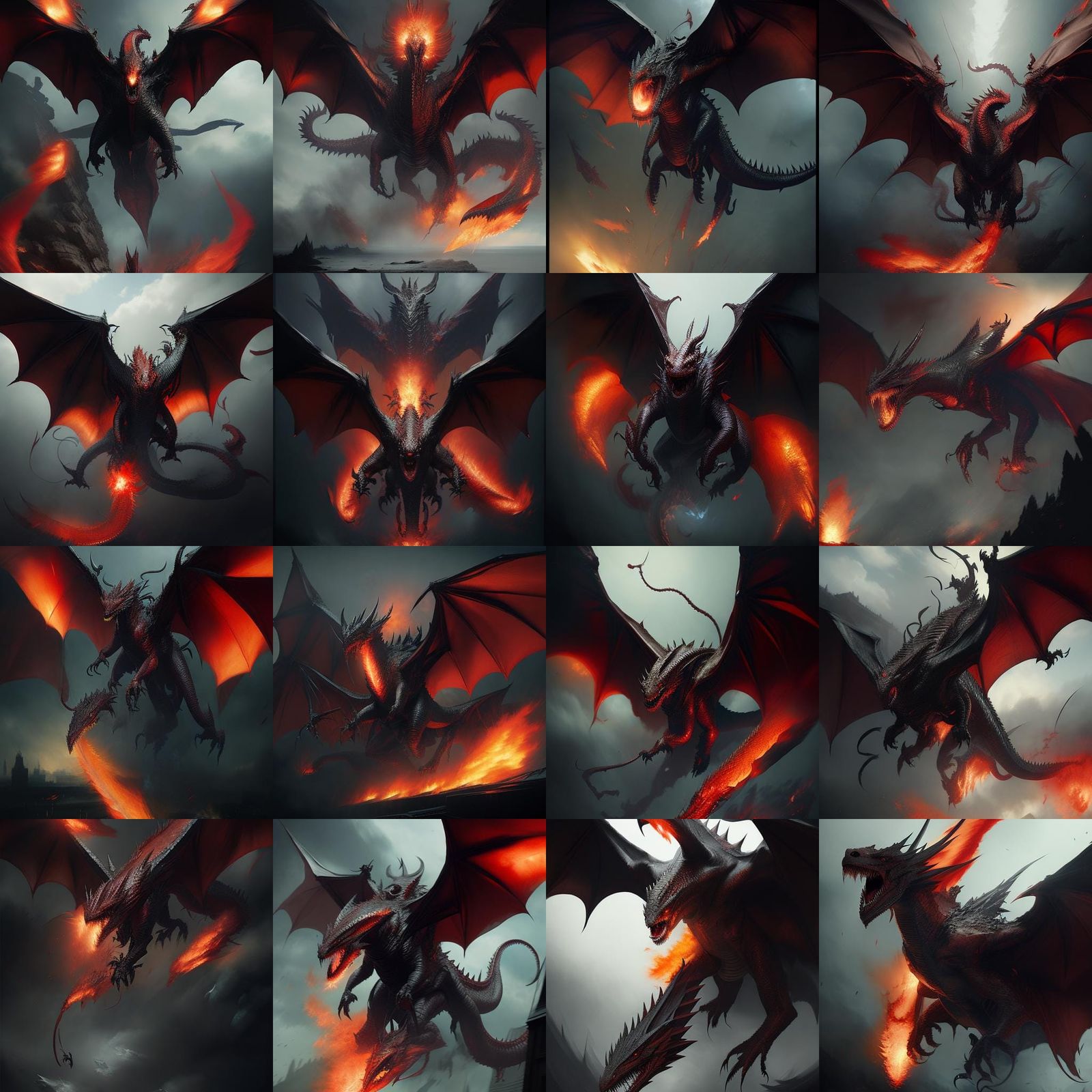 Massive red Dragon, flying, breathing fire, ready to kill