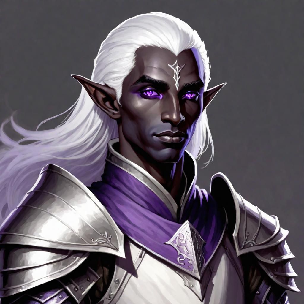 Drow male, knight, paladin, kind, young, righteous, graceful, armor ...