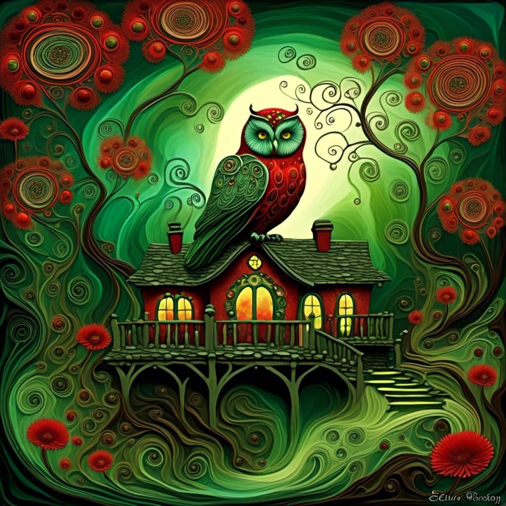 <lora:ONE CREDIT METHODE:1.0>

•floral red green OWL dandeli...