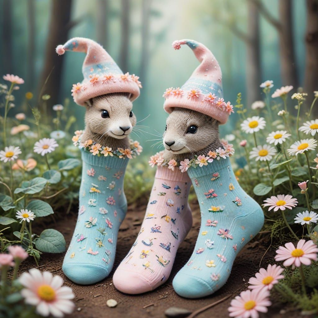 Dancing Animals on Socks in Watercolor Style