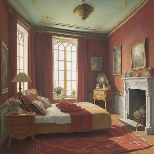 A bedroom with a garnet trinketed vase