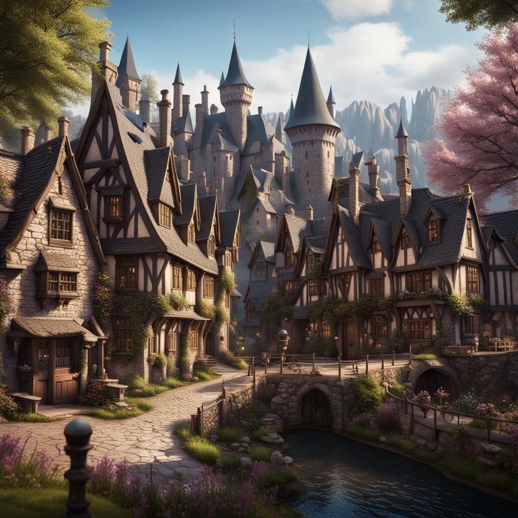 Hogsmeade Village in Spring: Detailed Matte Painting