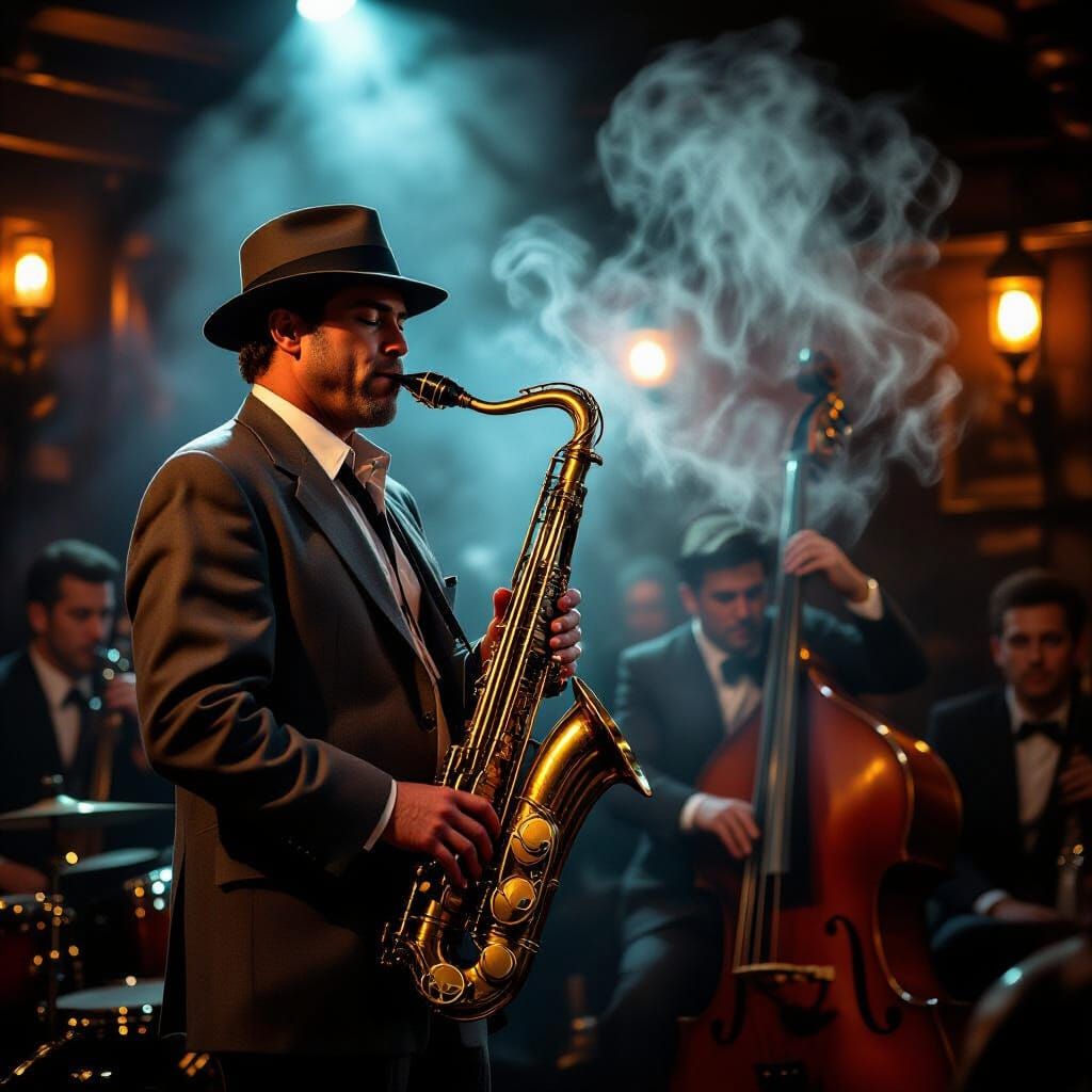 Saxophone Player in 1940s Jazz Club