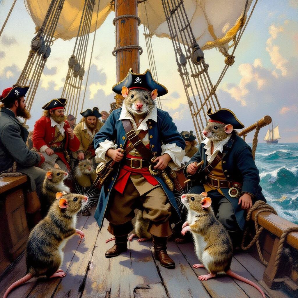 And the rats went to boarding the ship - it's not evening yet, it's not evening yet! 
Animals as pirates ...  by @Clau_Pt_Vampire