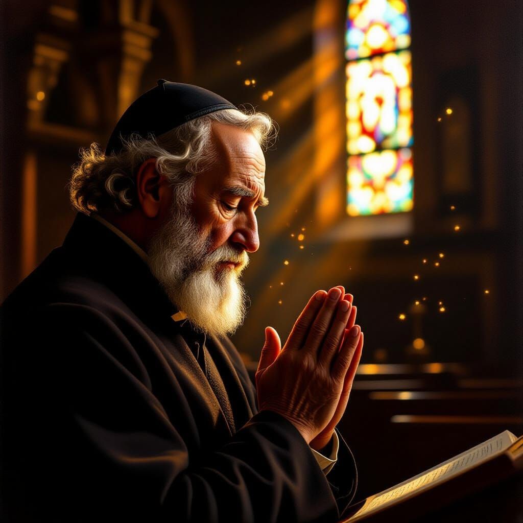 Elderly Man in Prayer in Grand Synagogue