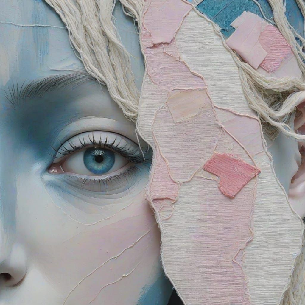 Contemporary Portrait with Embroidered Patches in Warm, Vibr...