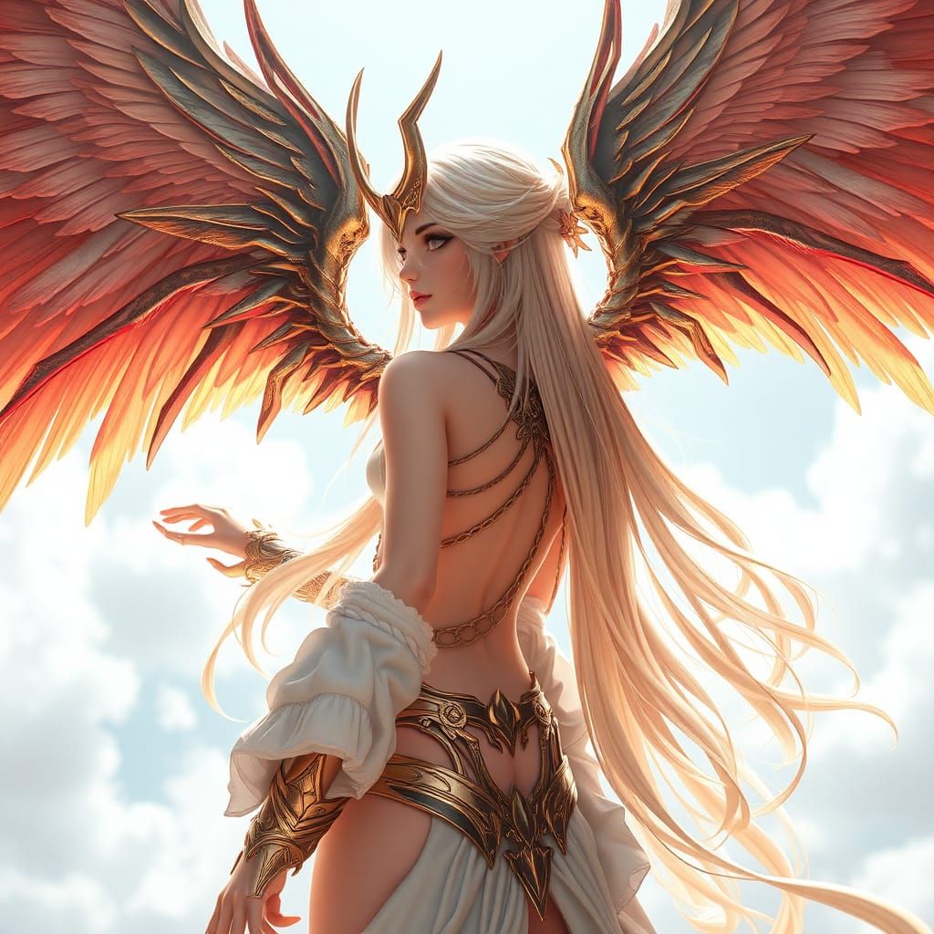 female blonde angel kill demon god By artist "anime", 3d ani...