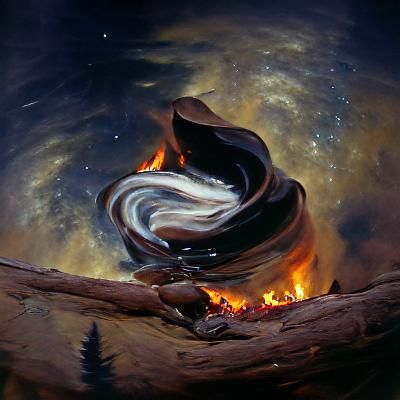 swirling campfire smoke under the milky way