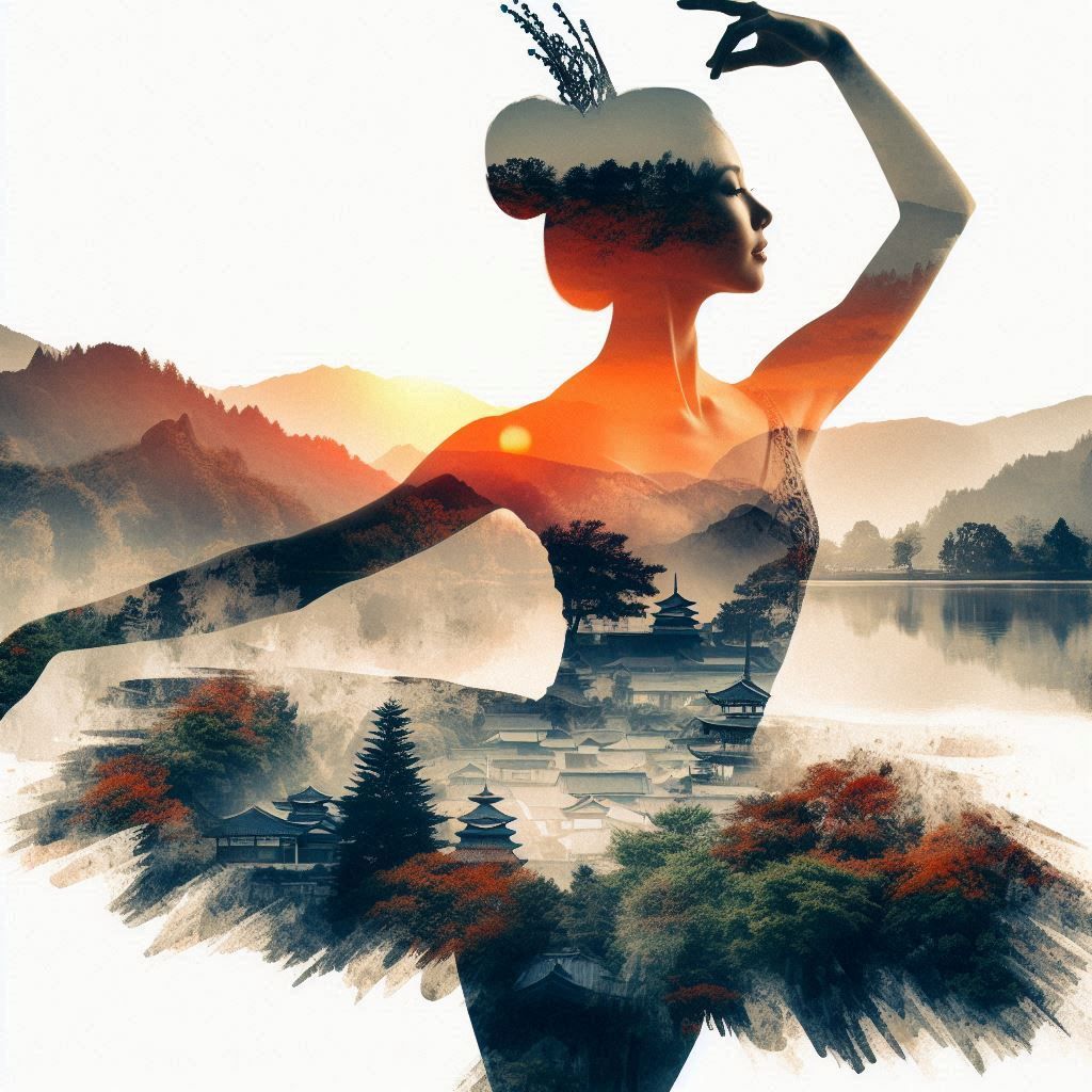 double exposure beautiful fantasy portrait landscape..