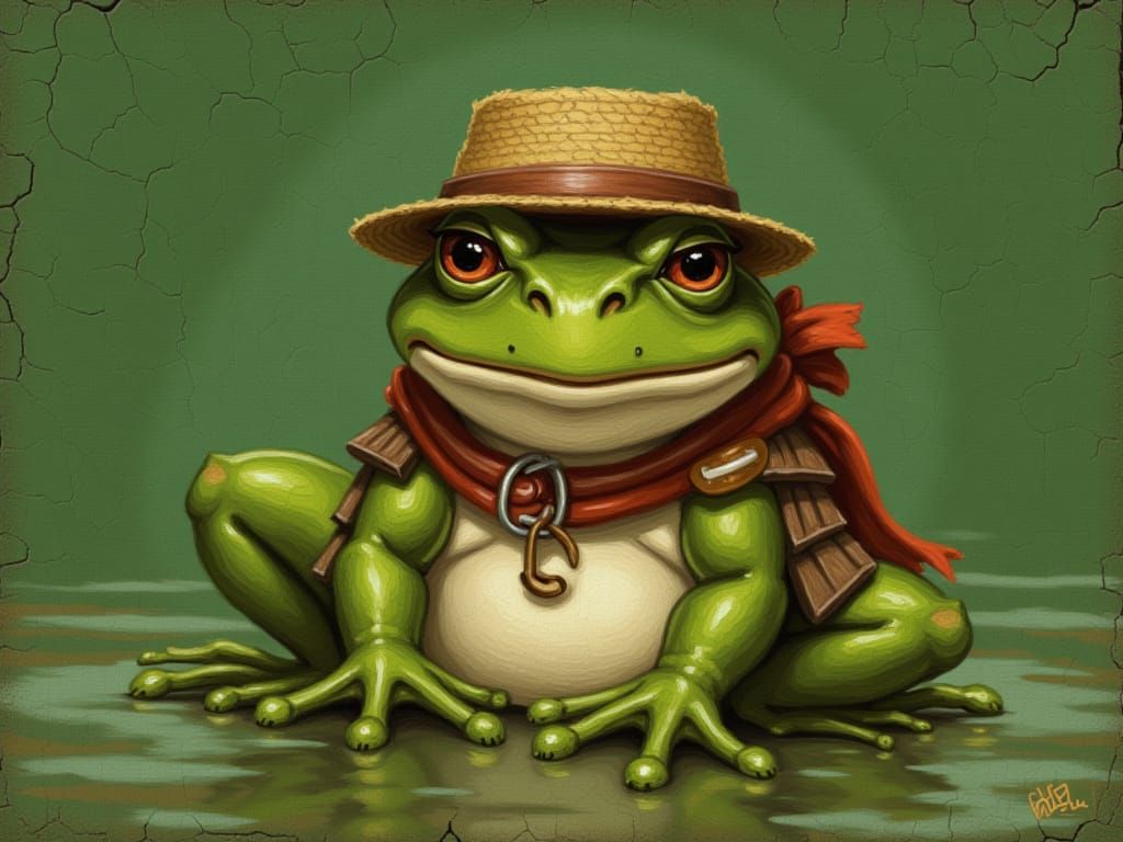 <lora:crackle:1.0> The Adventurous Pepe the frog