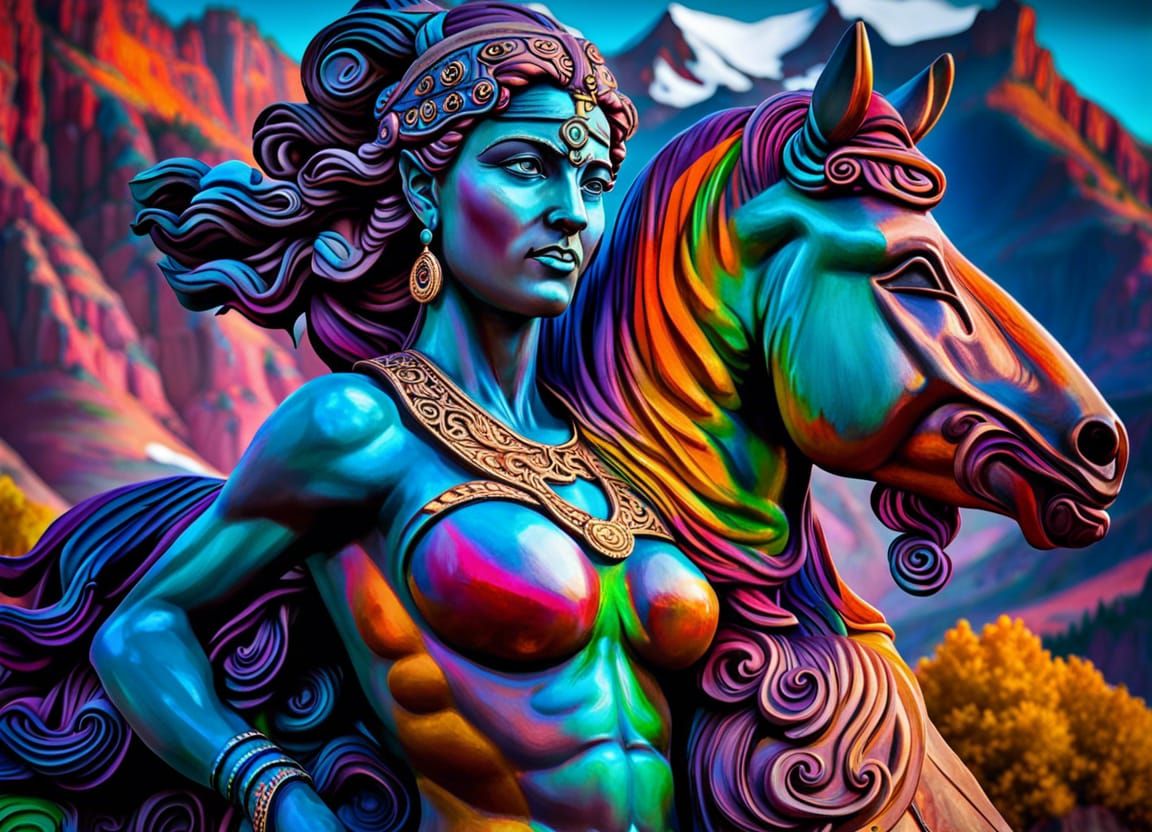 Statue of a Lady and her Horse