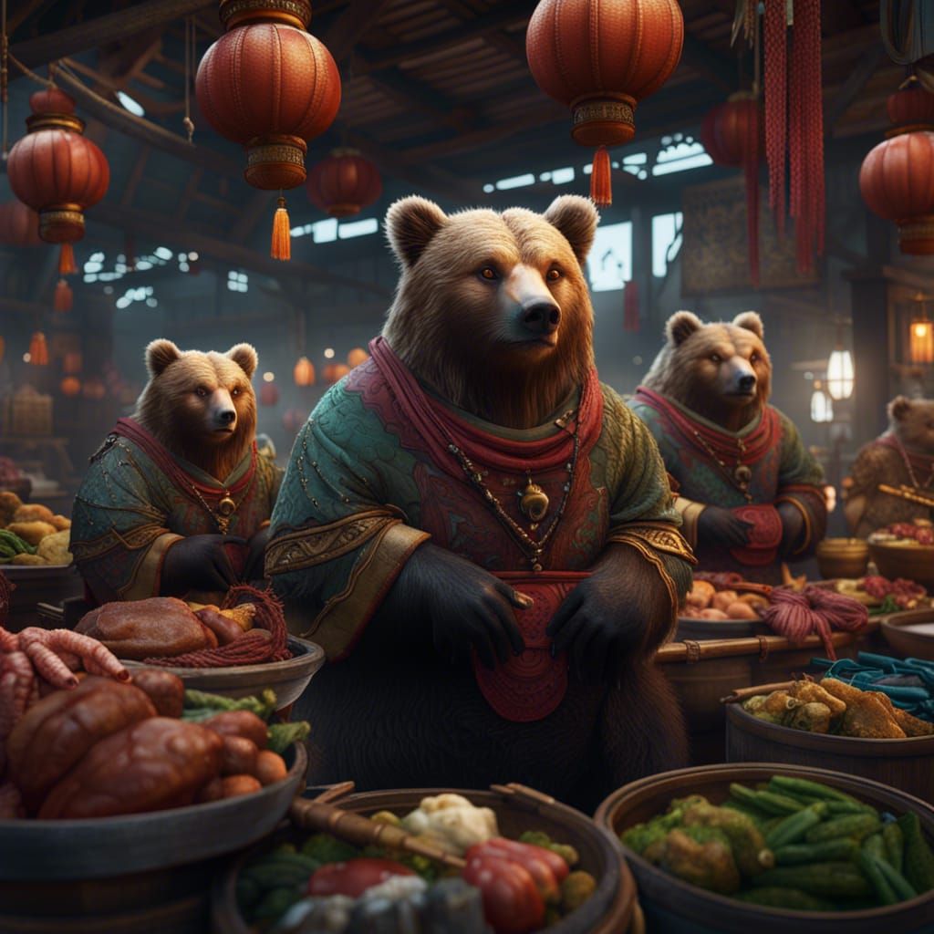 Bear Families at a traditional Asian style Fish market  by @TJOmalley