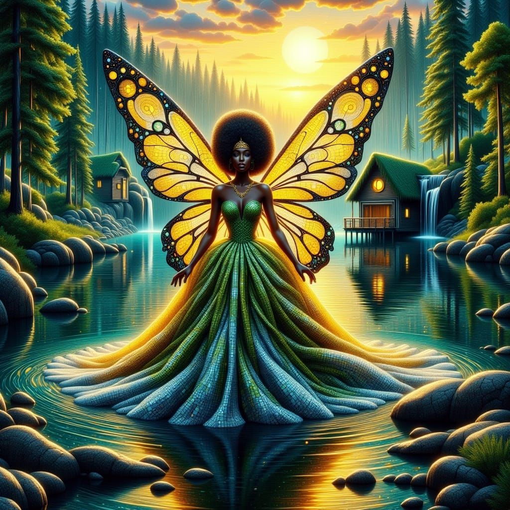 <lora:WINGS IN BEAUTY:1.0> <lora:MOSAIC IN BEAUTY:1.0> Beautiful mosaic wings, elegance, jaw dropping scene, sinister, teal silver yellow,, ...