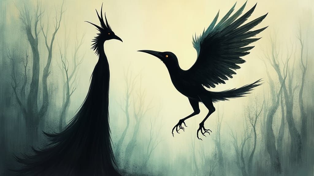 Ethereal Gothic Spire: Nosferatu and Raven in Dreamlike Harm...