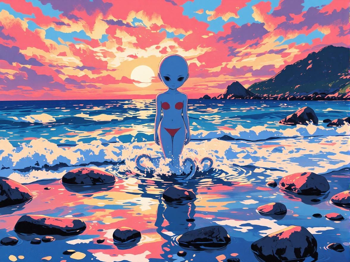 Alien humanoid woman with octopus.