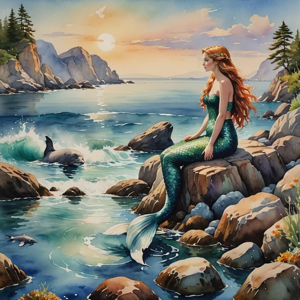 Mermaid and dolphin