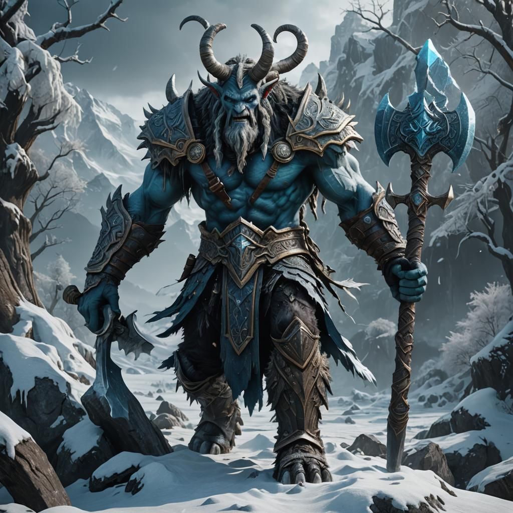 Thrym frost giant with double bladed ax  by @Christian 