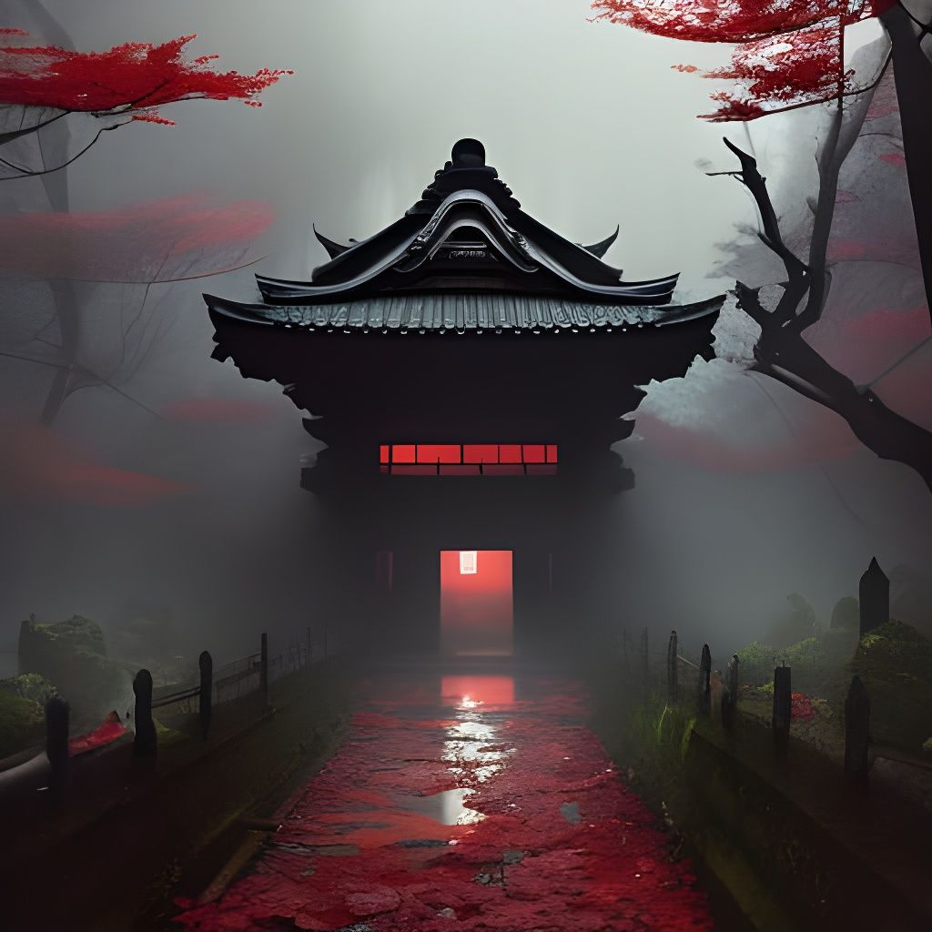 White fog, red leaves
