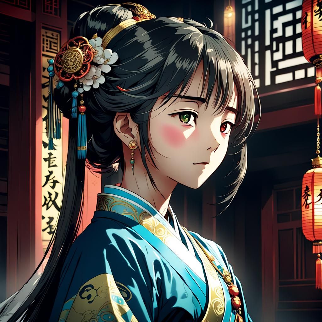 (Qing Dynasty) Masterpiece, Best Quality, flat, Manga Scan, Anime, cinematic lighting, drawn Art, by Studio Trigger, cli...